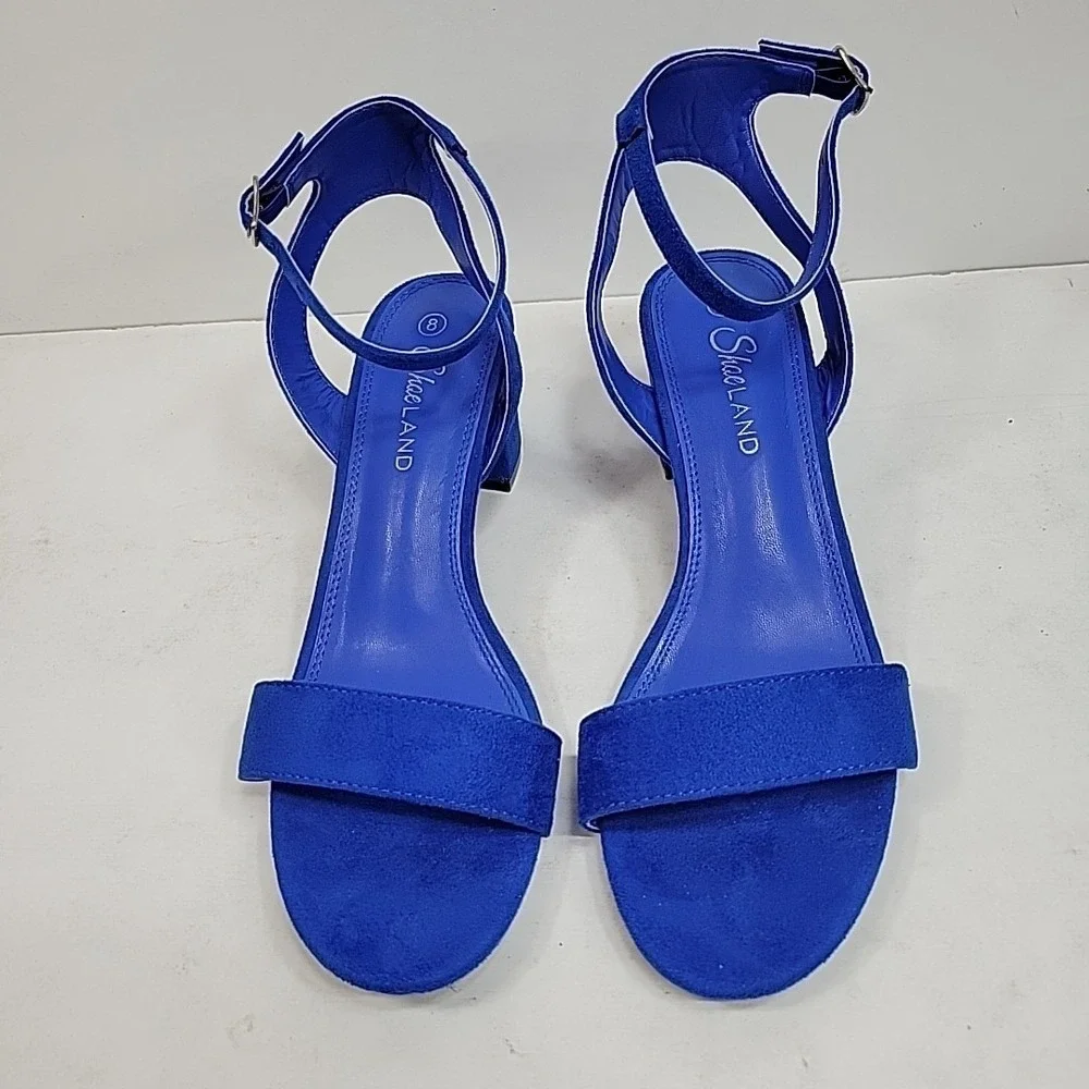 Shoeland Cobalt Blue Sz 8 Open Toe Block Heel Strappy Preppy Trendy Super Cute